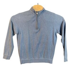 Peter Millar Mens Small Blue Sea Island Cotton Modal Quarter Zip Pullover